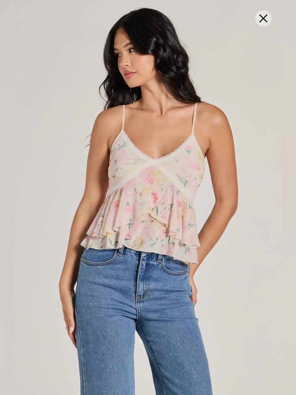 Windsor Flirty Ruffled Floral Mesh Lace
Trim Top Size Small